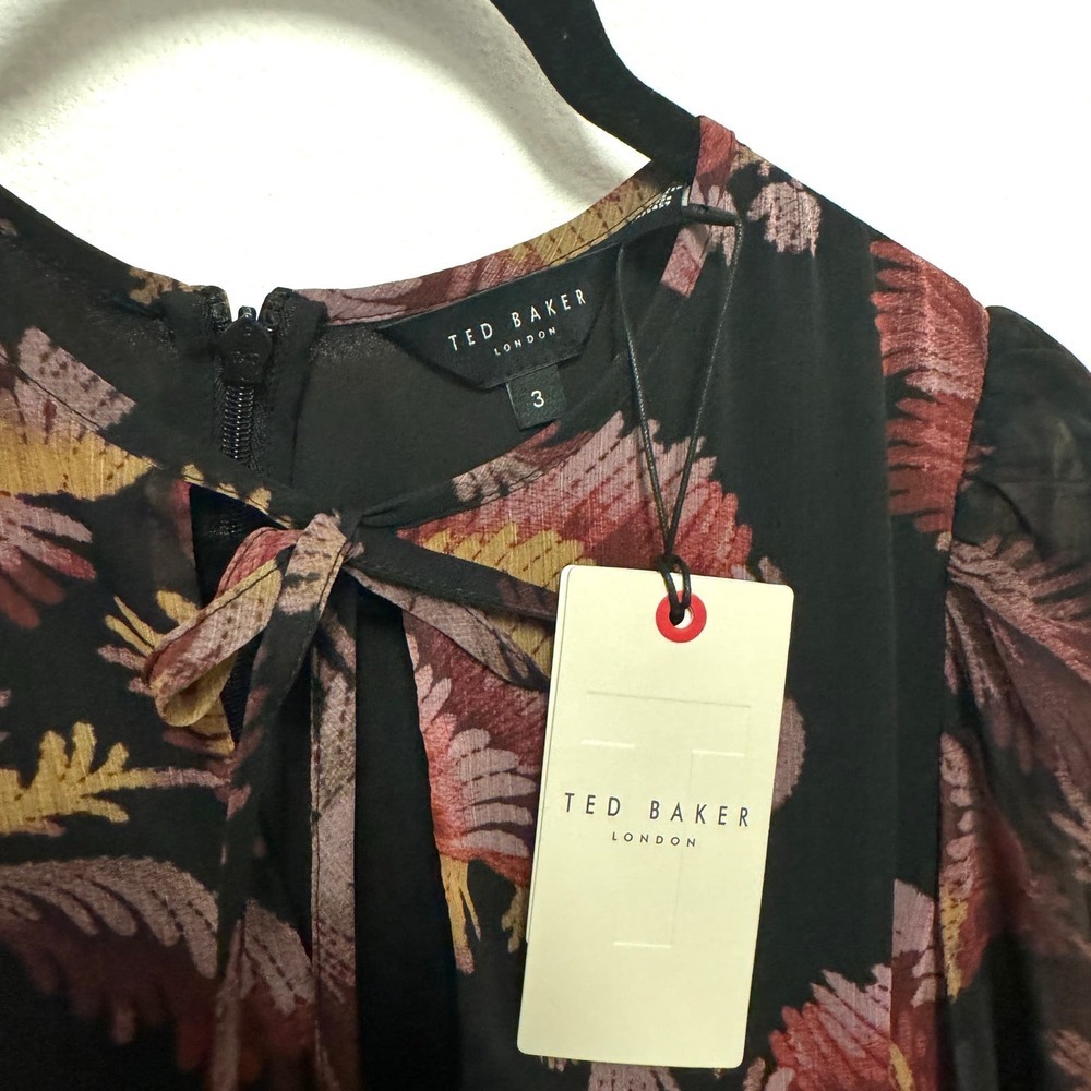 NWT TED BAKER Piara Ruffle Asymmetric Mini Dress - Floral Long-Sleeve Flouncy - Picture 5 of 8